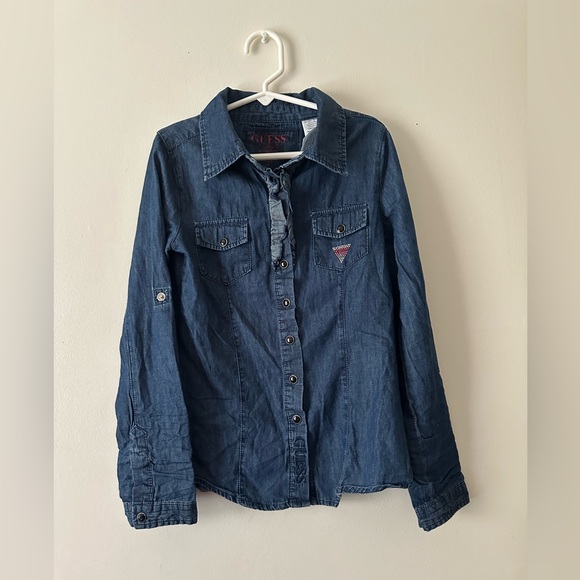 Girls Vintage Denim Guess Top M(10/12) Snap Button Front Long Sleeve - Picture 2 of 13